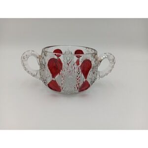 VTG Red Teardrop Pattern Ruby Stained EAPG Sugar Bowl Dish Antique